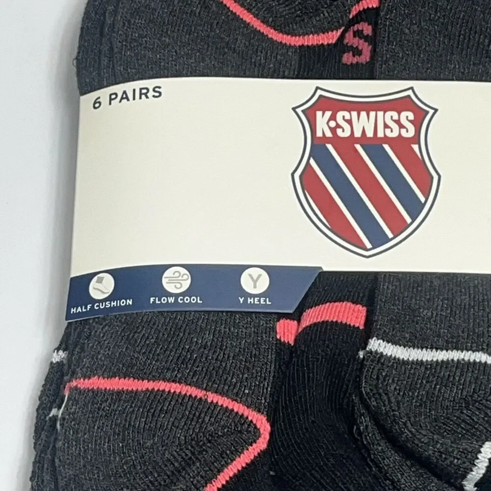 K Swiss Women's Ankle‎ Socks 6 Pack Shoe Size 4-10 Black Flow Cool $28 Flow Cool